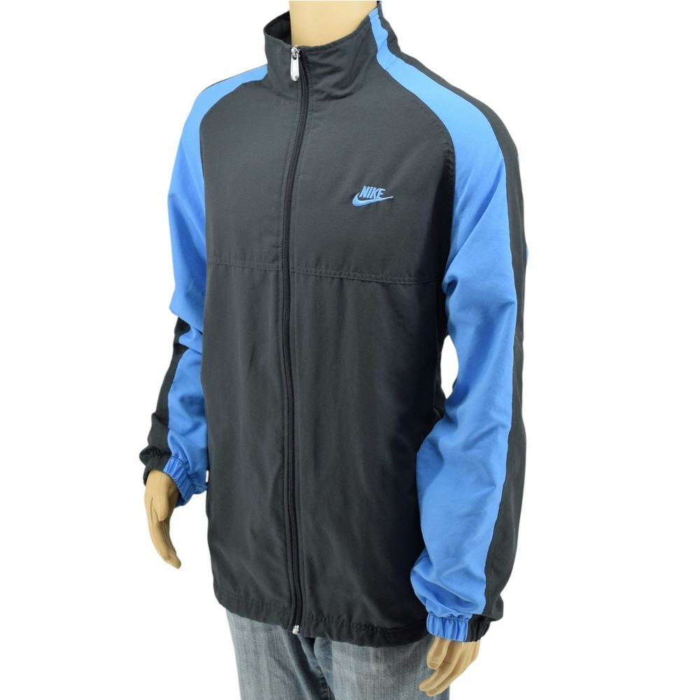 Vintage 90s Nike Silver Tag Windbreaker Lined Jacket Mens XL Black/Carolina Blue
